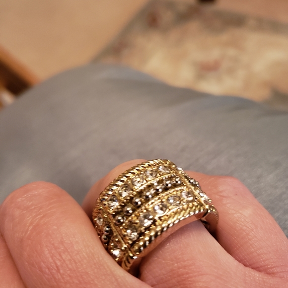 Two Tone Wide Band Crystal Ring - Picture 3 of 4